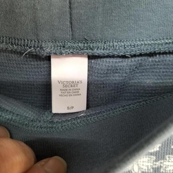 Victorias Secret Thermal Henley PJ Set Small Gray Pink White Waffle Knit Pajamas - Picture 11 of 13